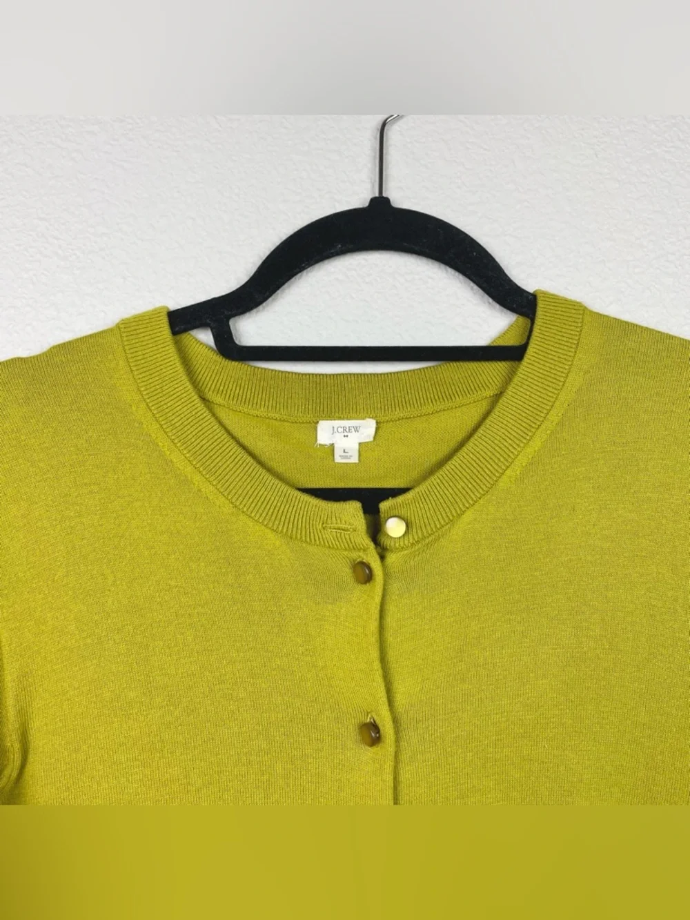 J. Crew Women's Large Chartreuse 3/4 Sleeve Button Front 100% Cotton Cardigan - Picture 2 of 16